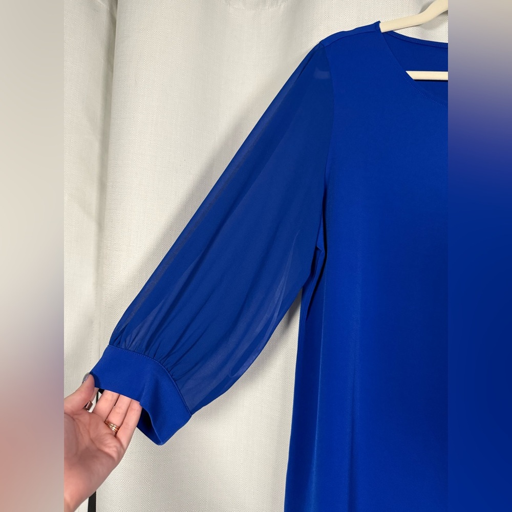 Calvin Klein Sheer Long Sleeve Blouse in Admiral Blue Size Large - Picture 5 of 9